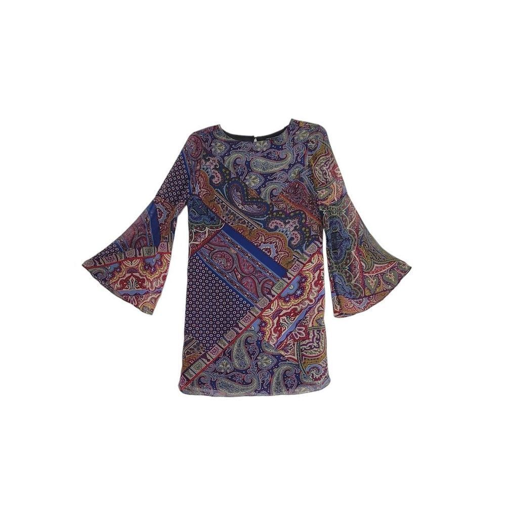 Chelsea & Theodore Dress Women's Medium Multicolor Paisley Print Bell Sleeve
